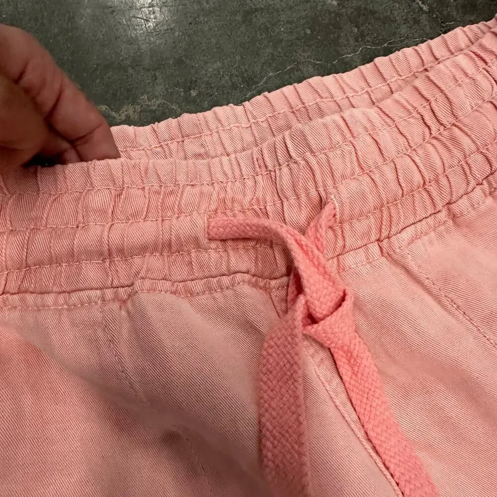 ZARA Linen Blend Elastic Drawstring Waist Frayed Hem Pants Coral Pink Womens L